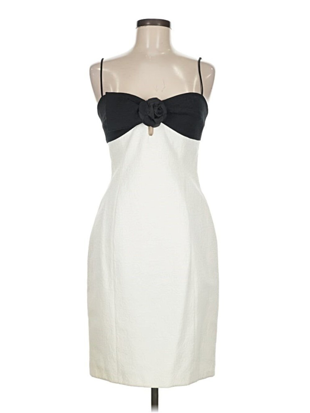 David Meister Ivory Black Rosette Cocktail Dress